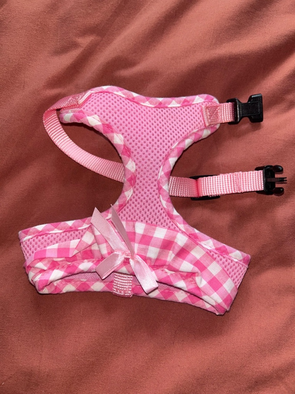 Pink Gingham Bow Dog Harness